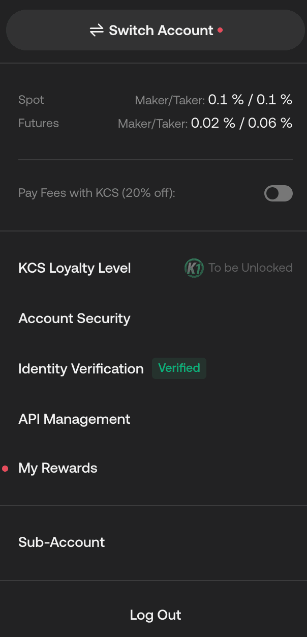 KuCoin account menu with API Management highlighted